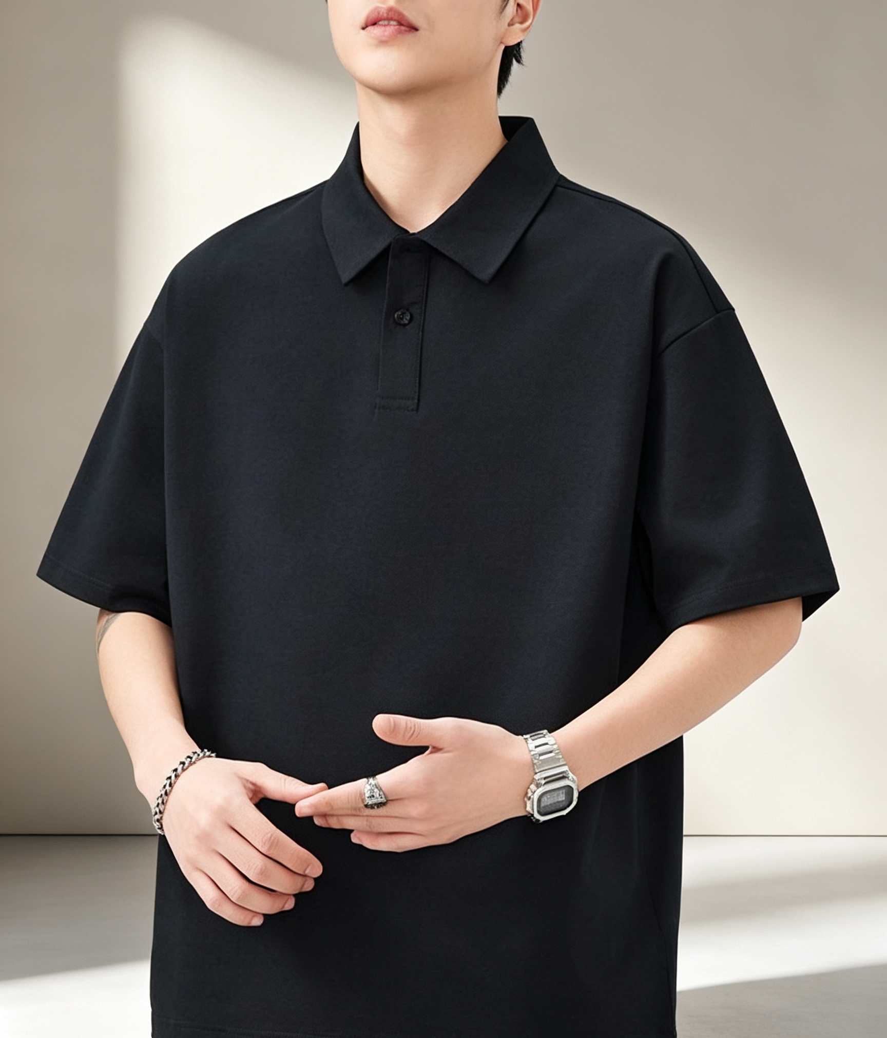 Solid-color breathable short-sleeve polo shirt