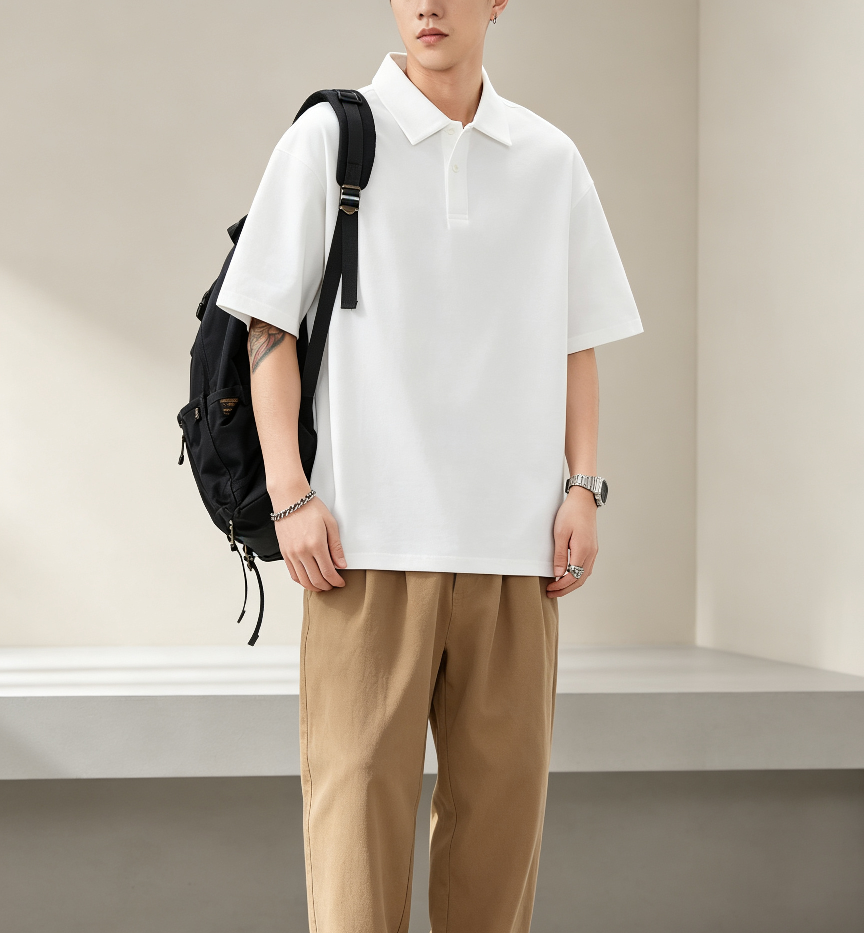 Solid-color breathable short-sleeve polo shirt