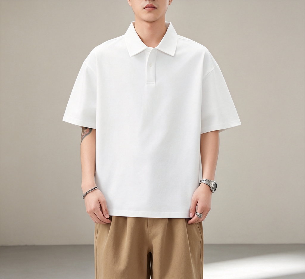Solid-color breathable short-sleeve polo shirt