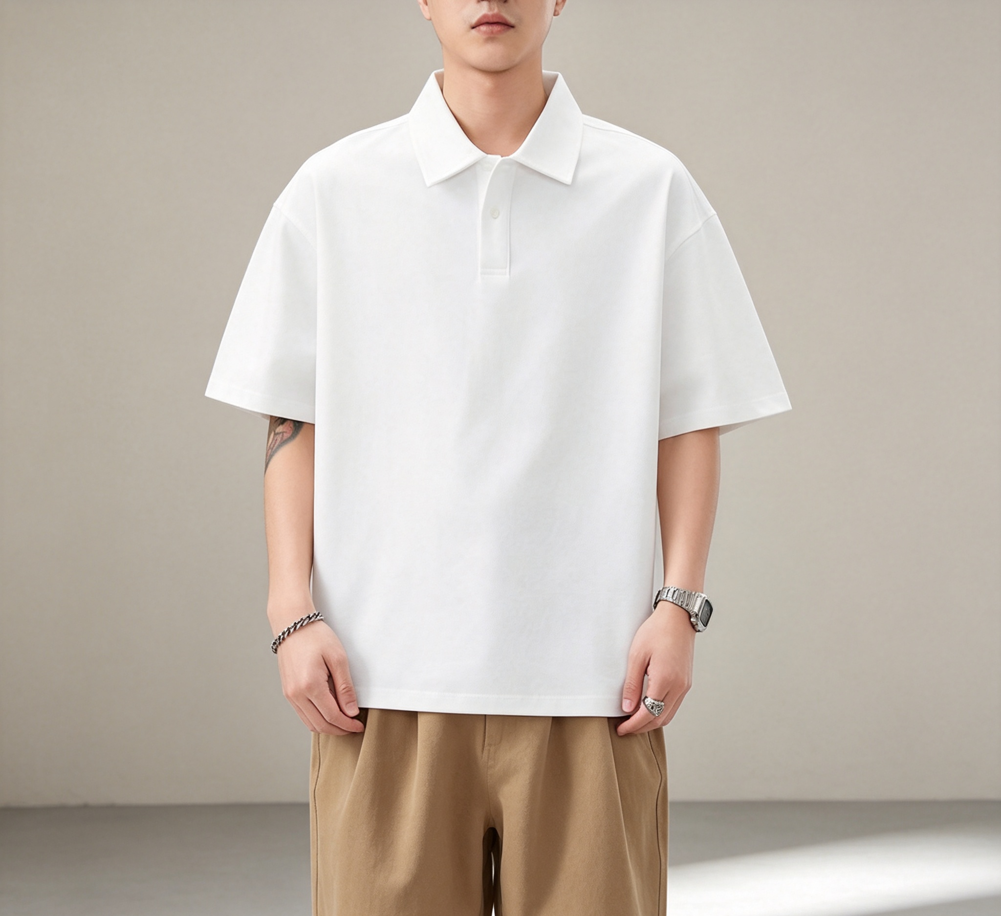 Solid-color breathable short-sleeve polo shirt
